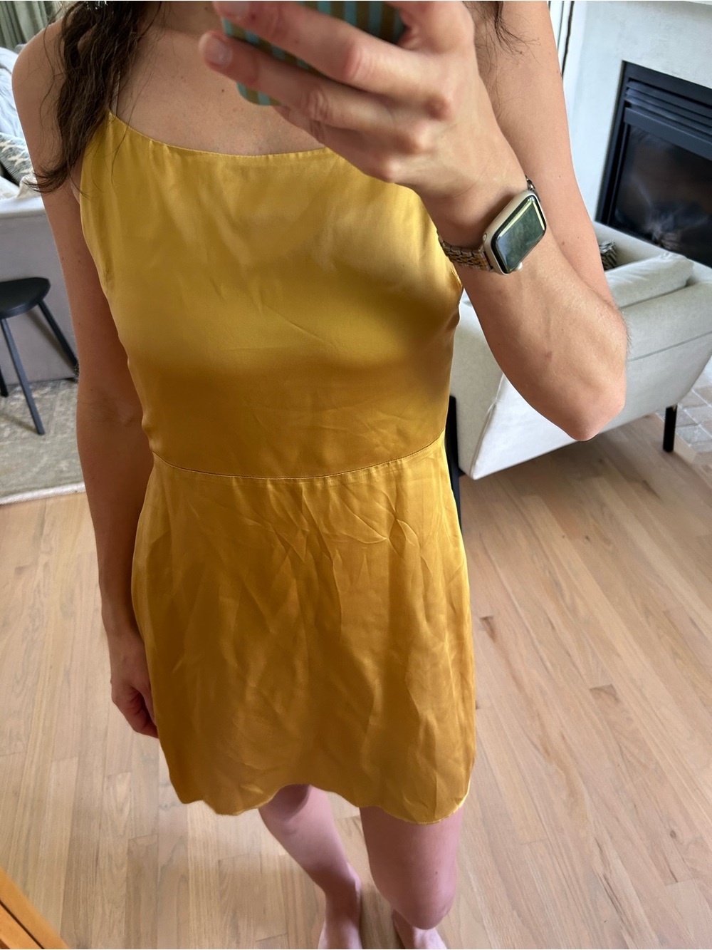 Wilfred Mustard Yellow Satin Mini Dress - Picture 3 of 6